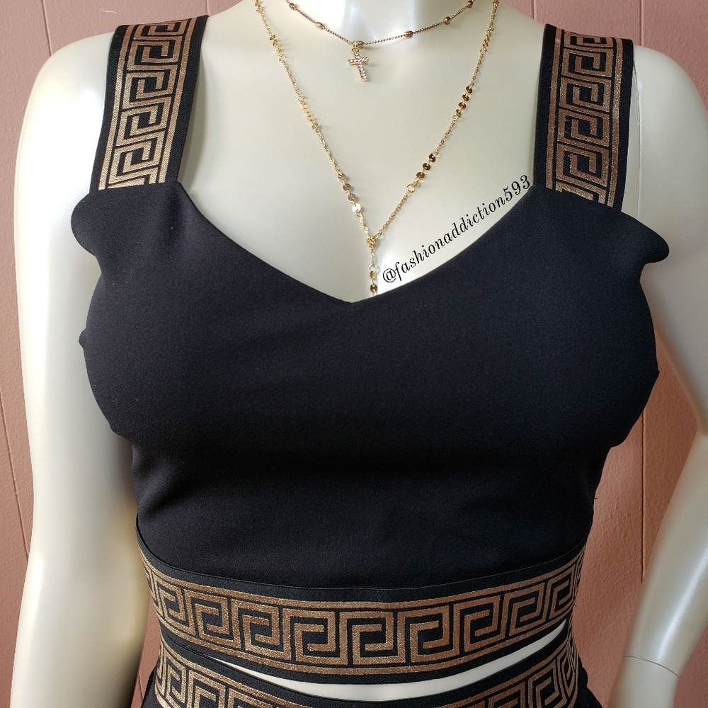 Greek Key print Trim matching set bralette pants